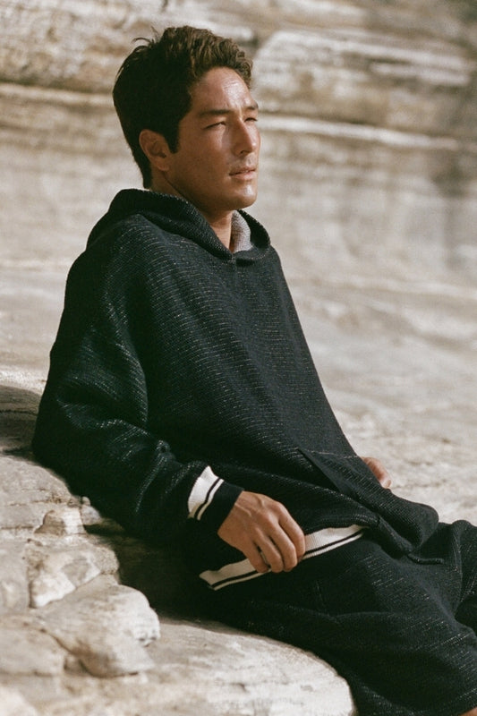 Duo-Weave Line Knit Hoodie | MEN