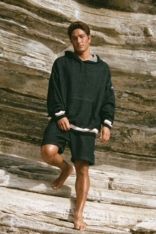 Duo-Weave Line Knit Hoodie | MEN