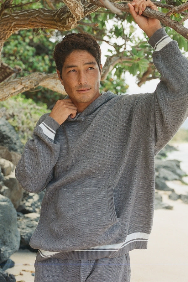 Duo-Weave Line Knit Hoodie | MEN