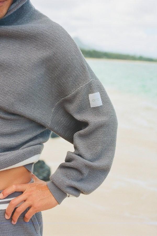 Duo-Weave Line Knit Hoodie | MEN